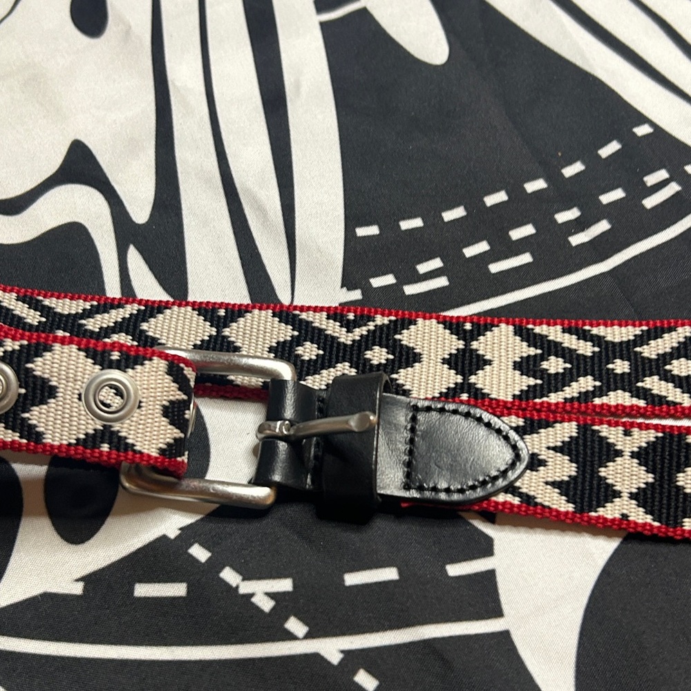 J.Crew Southwestern Woven Belt Black Red Geometric Navajo Tribal Pattern Small - Picture 5 of 9